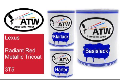 Lexus, Radiant Red Metallic Tricoat, 3T5: 1L Lackdose + 1L Klarlack + 500ml Härter - Set, von ATW Autoteile West.